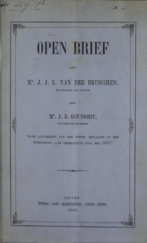 Open brief aan J.J.L.van der Brugghen
